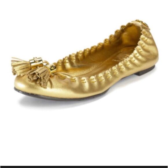 Tory Burch Gold Leather Ballet Flats - Picture 4 of 8